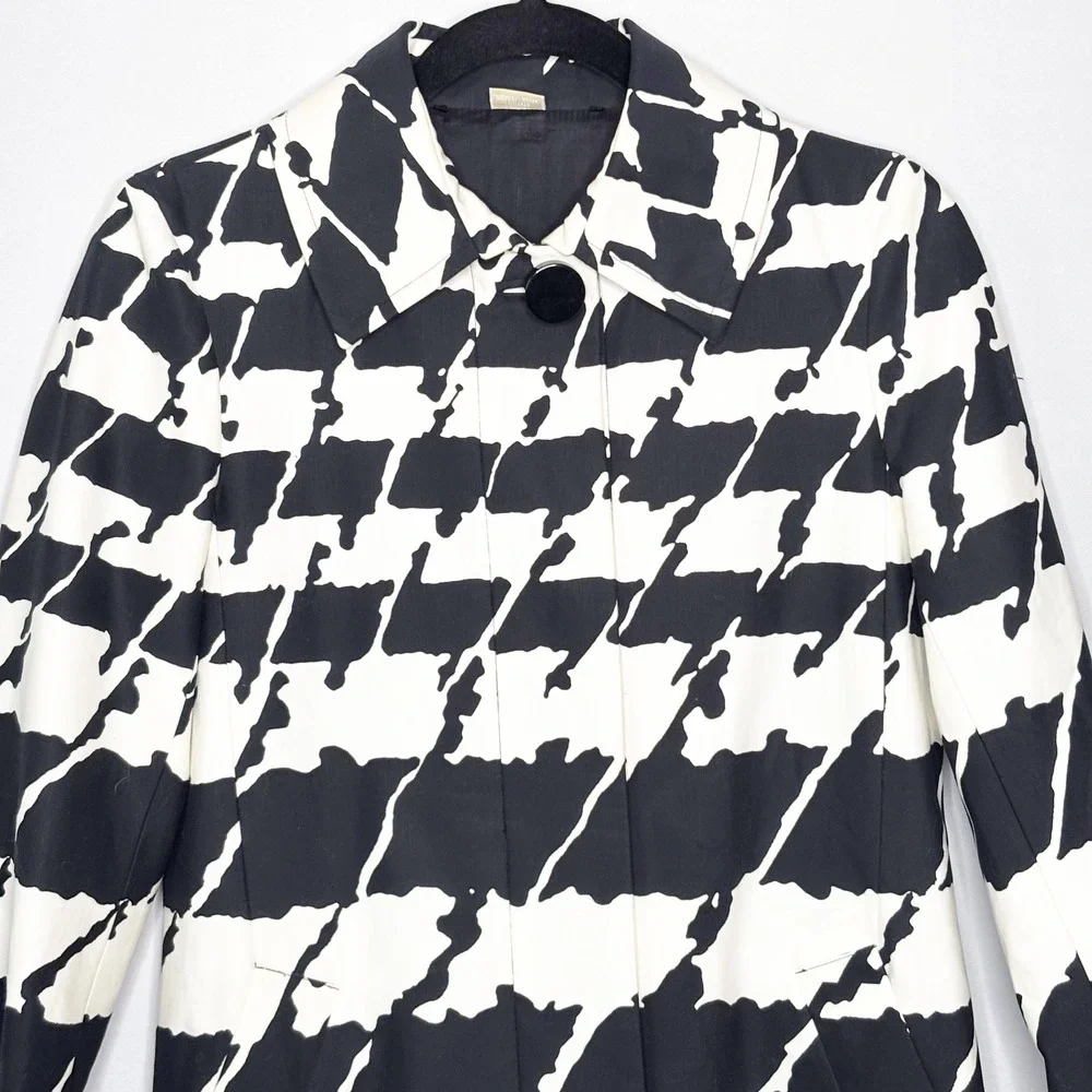Michael Kors Trench Coat Size S Abstract Houndstooth Cotton Blend Pockets - Picture 4 of 16